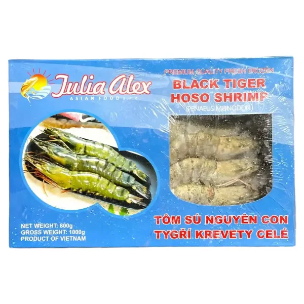 Black Tiger Garnelen mit Kopf mit Schale 6/8 – Box 1kg